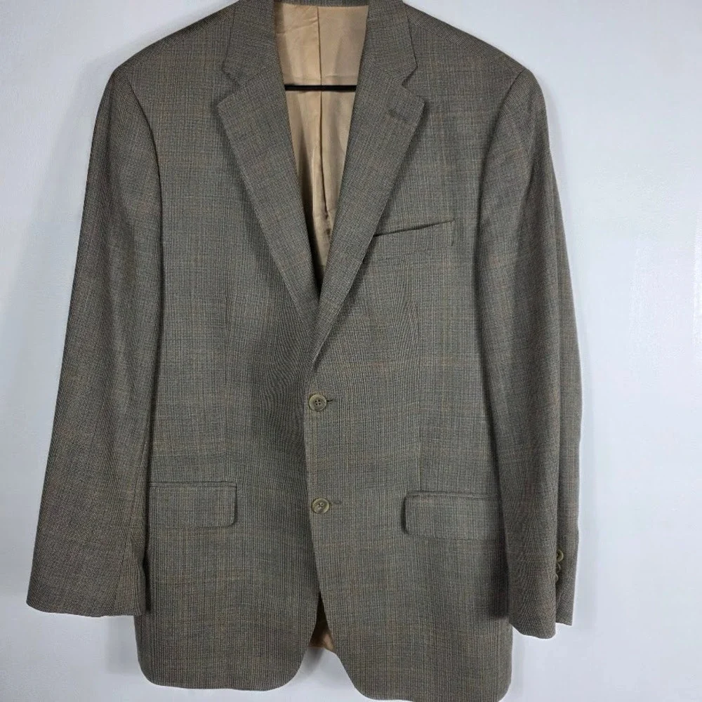 Vintage Lauren Ralph Lauren Men's 40R Plaid‎ Wool/Silk Sport Coat Blazer Brown